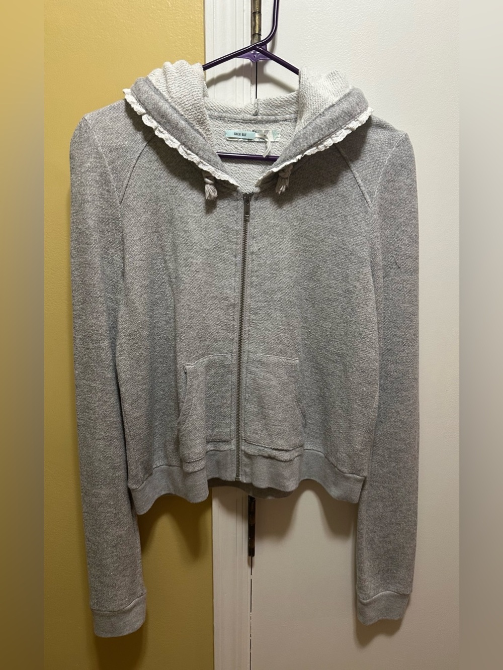 Kimchi Blue from Urban Outfitters Light Gray White Lace/Doily Trim Zip Hoodie(M)